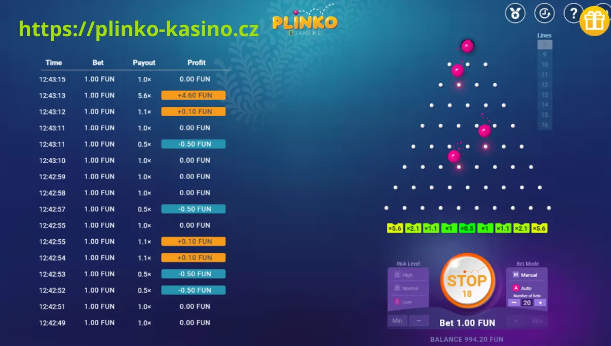 Casino-style Plinko game session