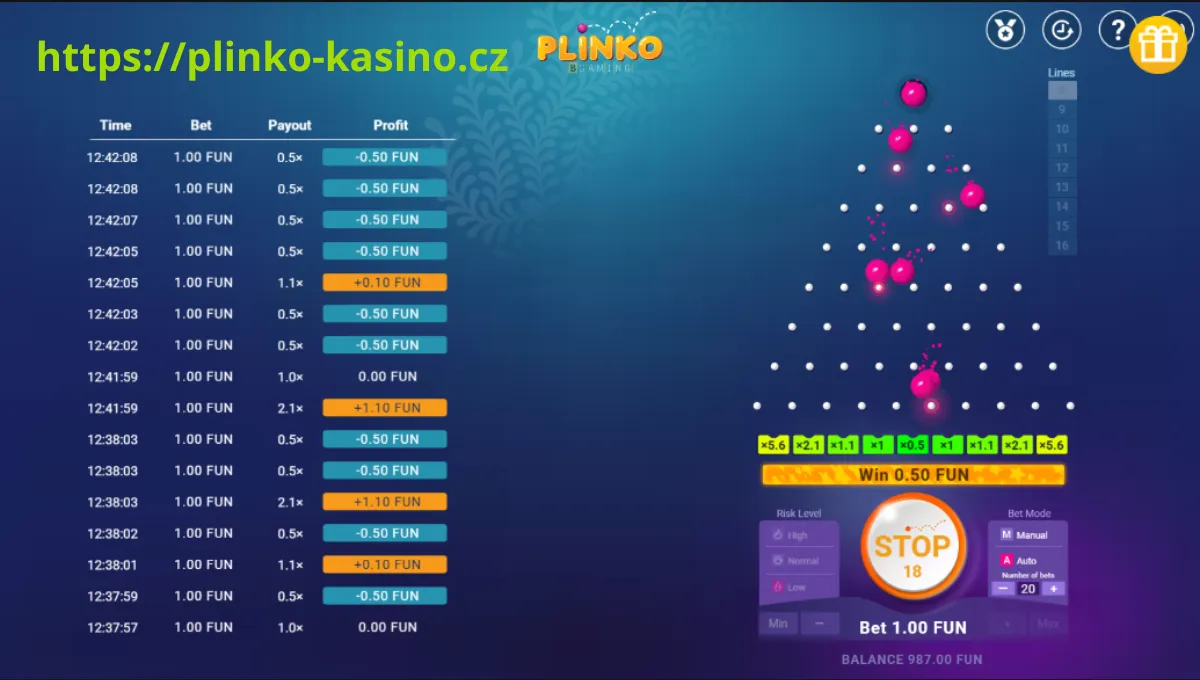 Classic Plinko game board in action