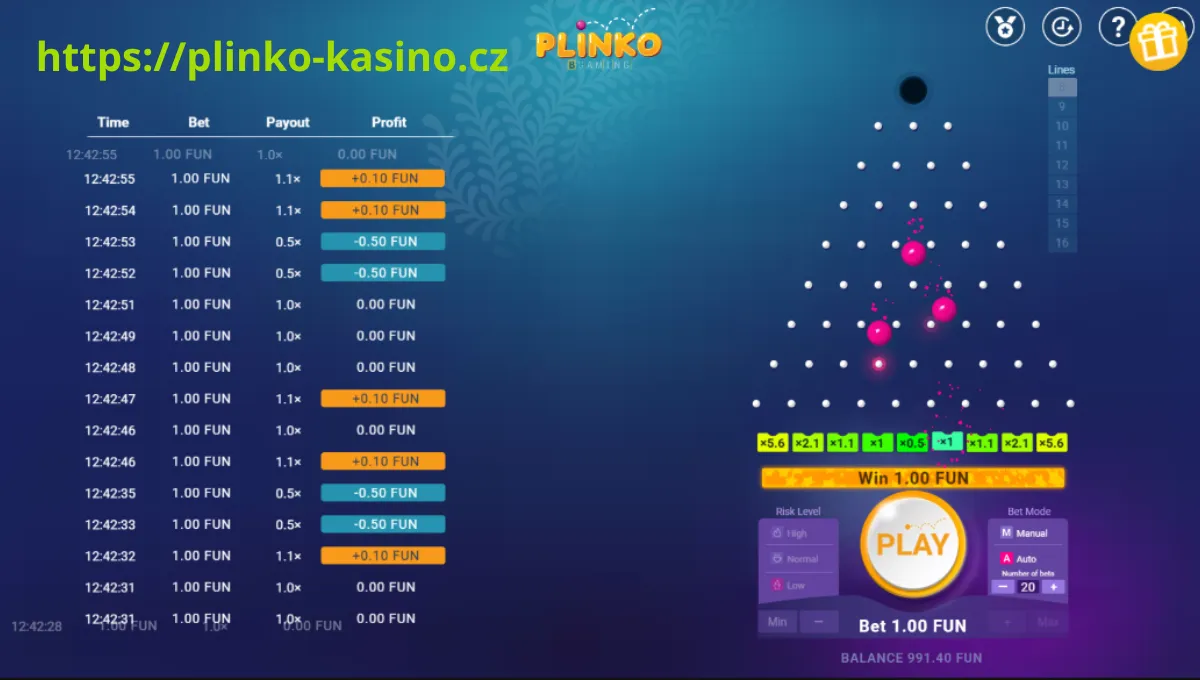 Ball dropping in Plinko game