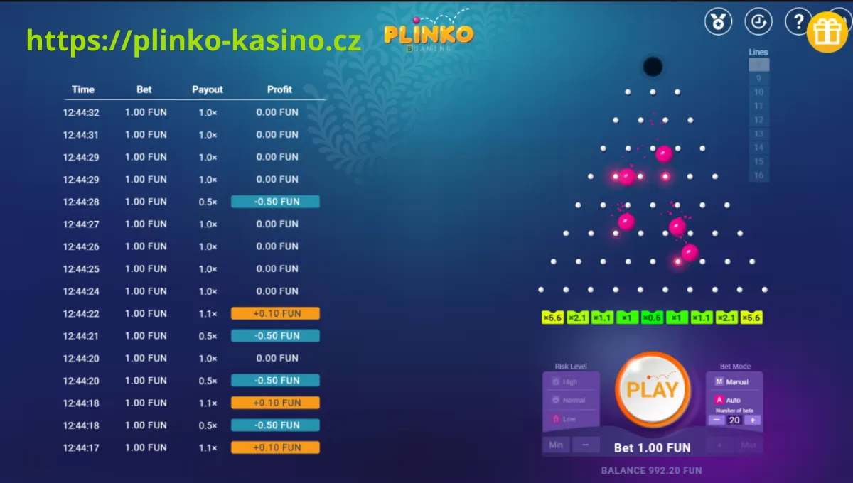 Virtual Plinko game interface on screen